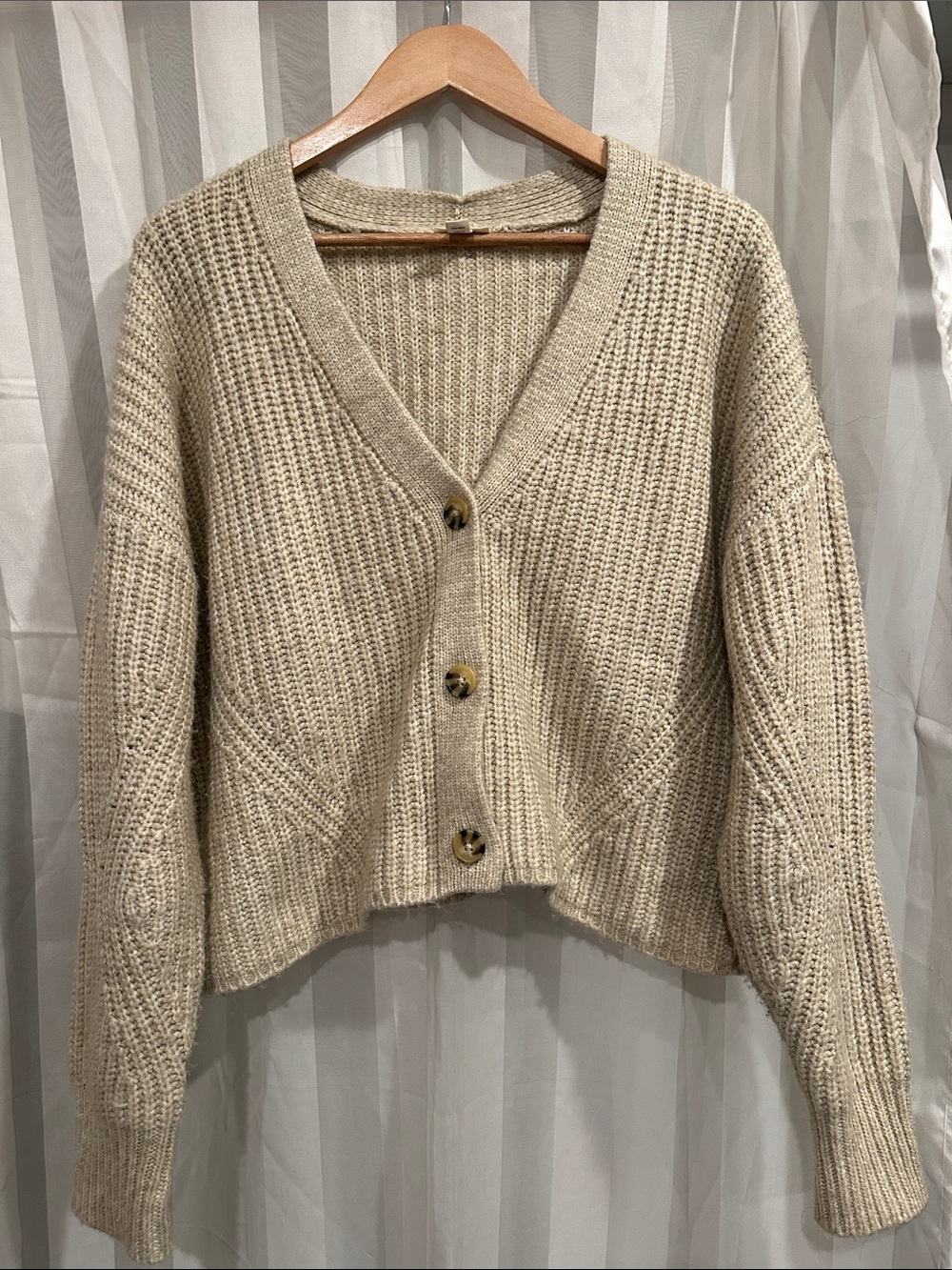 Cream Knit V-Neck Button-Front Women's Sweater Cardigan